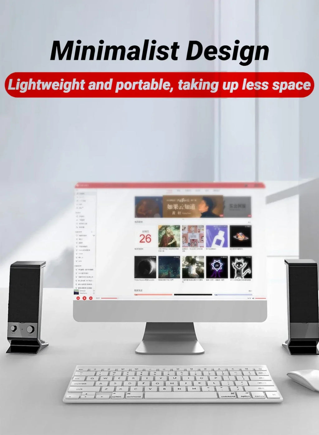 Compacte USB-luidsprekers voor laptop met volumeregeling, zwart
