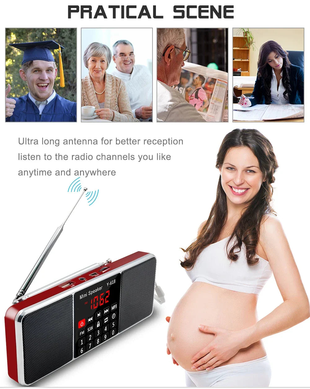 Récepteur radio FM numérique stéréo, rouge
