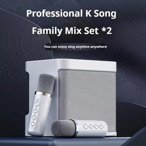 Draagbare karaoke-luidspreker met twee microfoons, wit