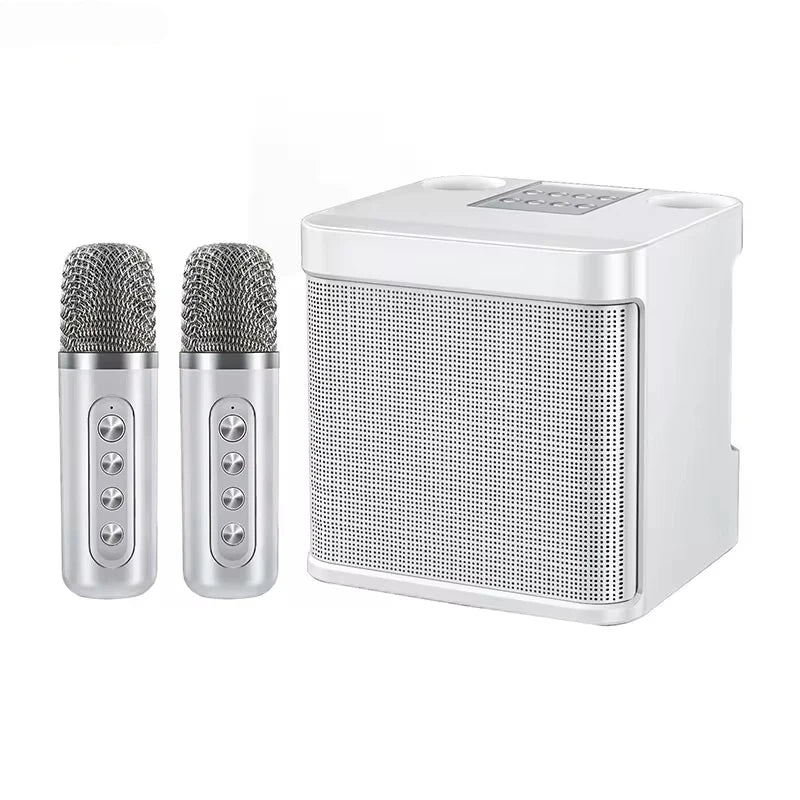 Draagbare karaoke-luidspreker met twee microfoons, wit