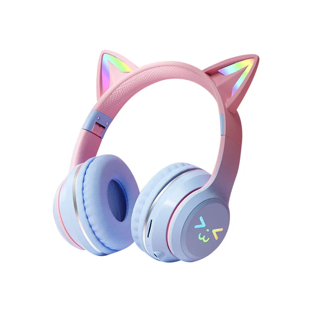 Casque Bluetooth à oreilles de chat, bleu