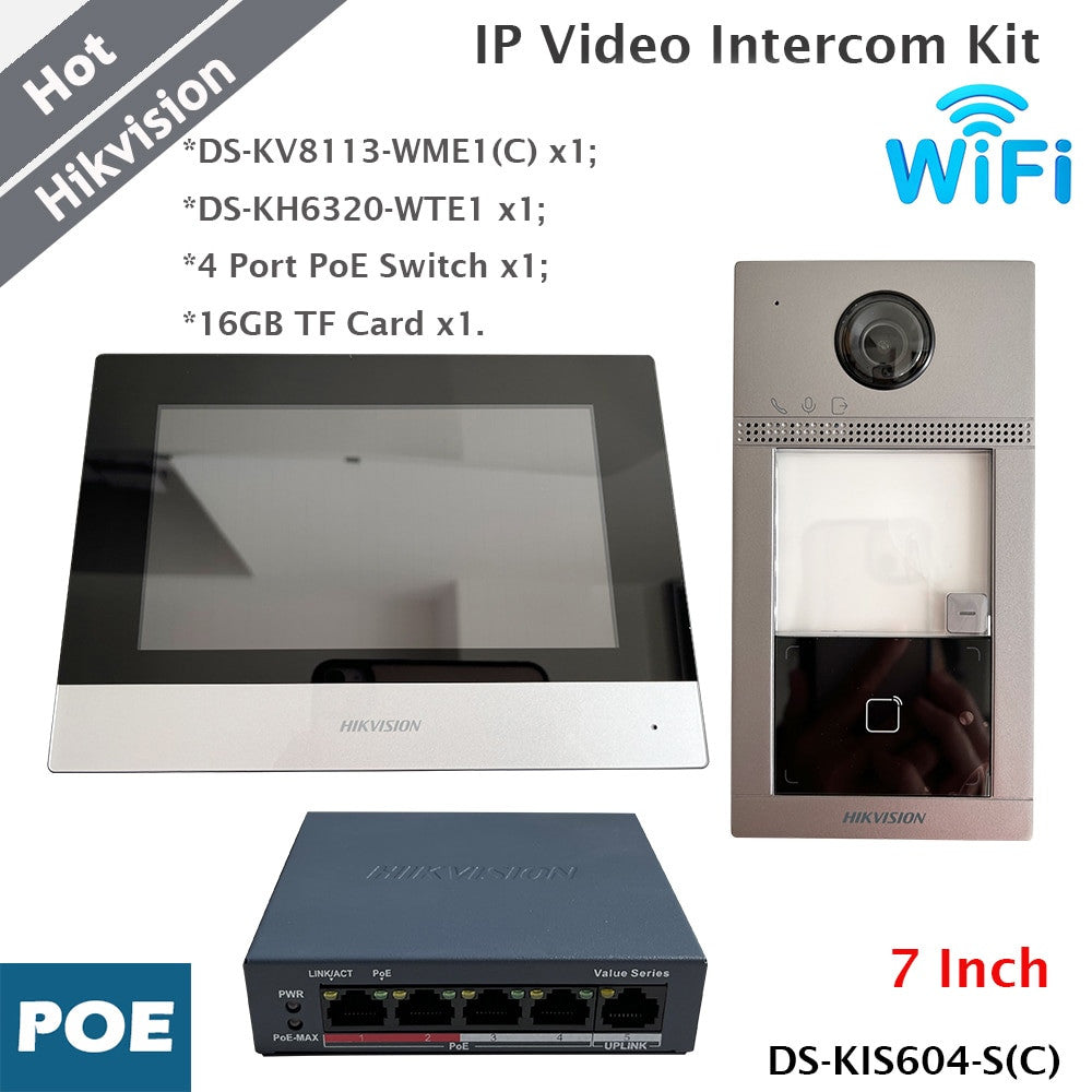 Hikvision Wi-Fi IP-deurbelset met 7-inch monitor DS-KIS604-S(C)