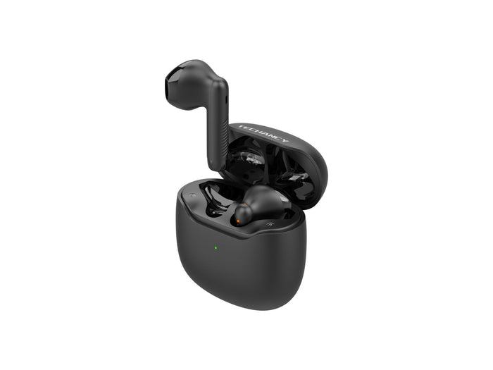 Auriculares Techancy KP2709 TWS Bluetooth 5.3, 10 m, 5 h de música, estuche 320 mAh, negros